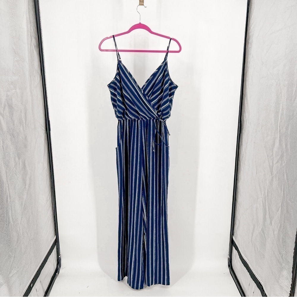 Bobeau blue and white striped jumpsuit